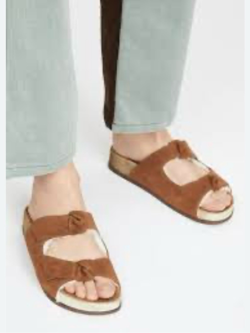 Alexandre Birman Clarita shearling Suede Knot Double-Strap Slides - Tan walnut